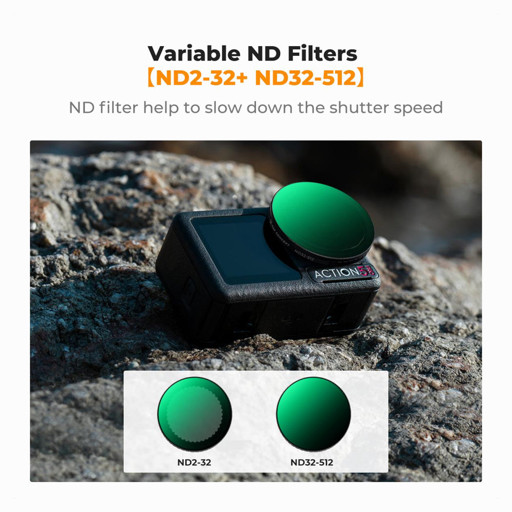 K&F Concept Variable ND2-32 & ND32-512 Filter Kit Compatible with DJI Osmo Action 5 Pro/Osmo Action 4/Osmo Action 3, (SKU.2359)