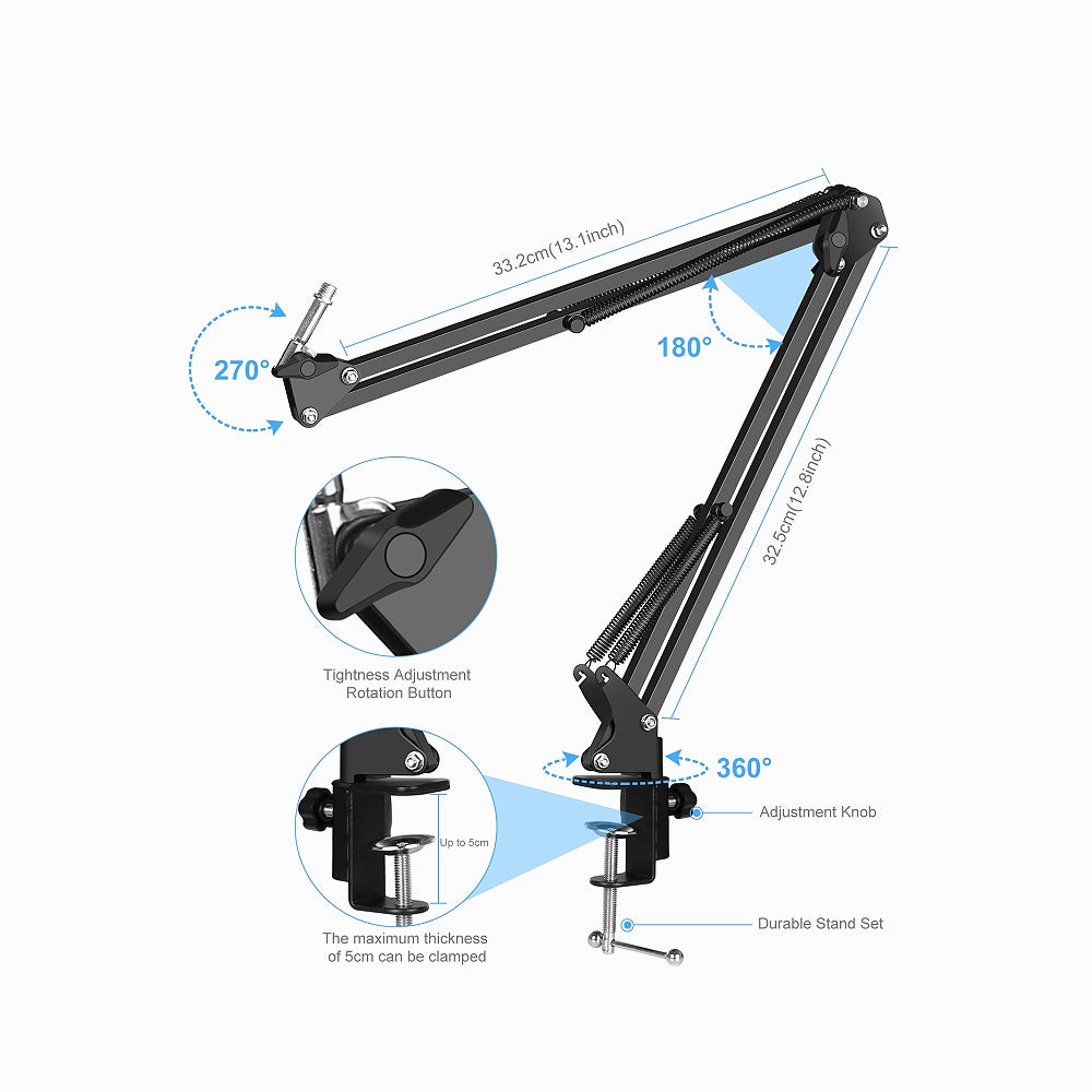 PULUZ Sound Card Live Broadcast Bluetooth Sound Mixer Studio Microphone Kits with Suspension Scissor Arm & Metal Shock Mount, Chinese Version (Black) PKT3601B