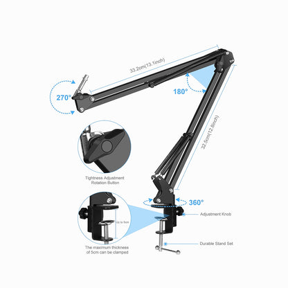 PULUZ Sound Card Live Broadcast Bluetooth Sound Mixer Studio Microphone Kits with Suspension Scissor Arm & Metal Shock Mount, Chinese Version (Black) PKT3601B