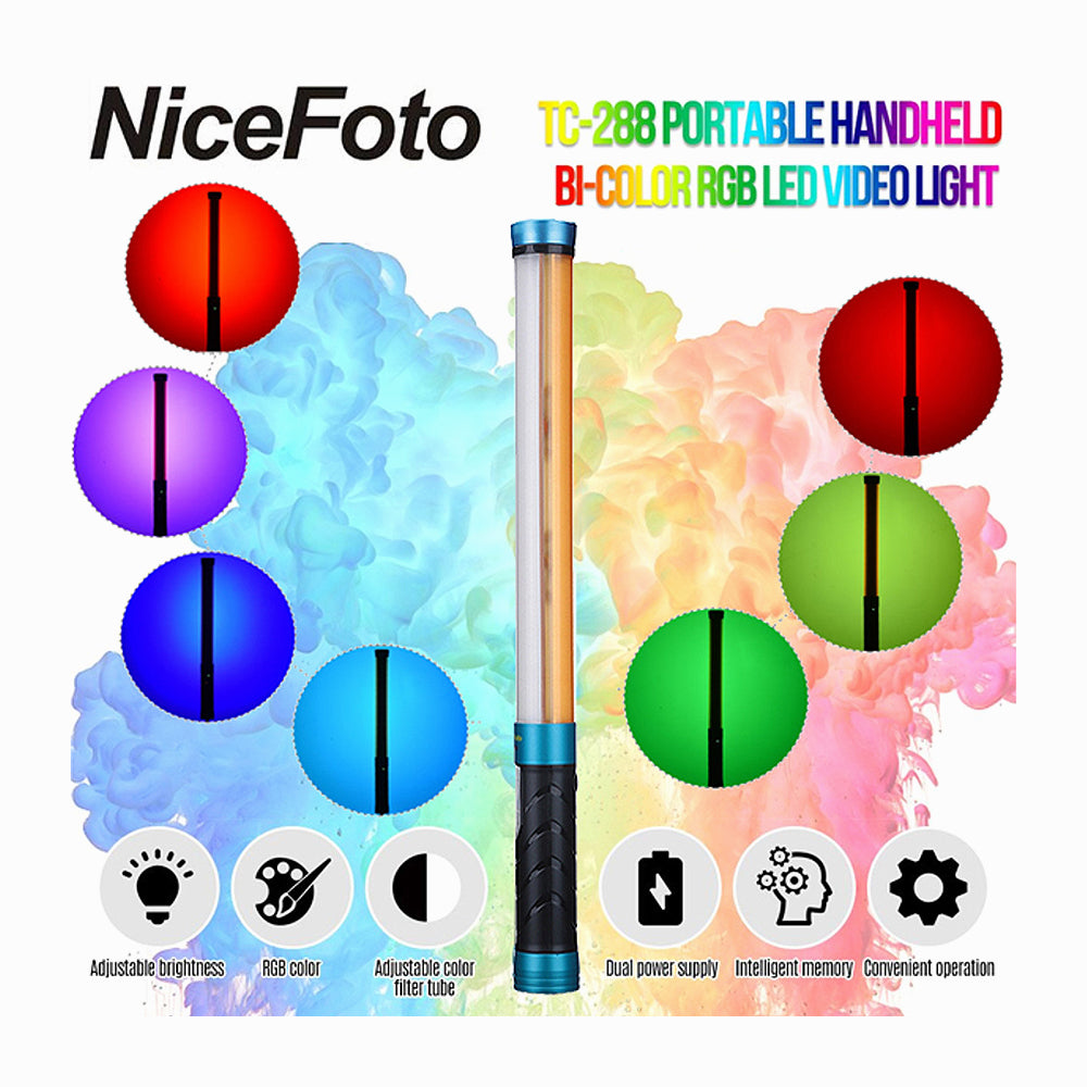 Nicefoto TC-288 Bi-color RGB 14W LED Light Wand (US Plug with AU Plug Travel Adapter) 3000-9000K, Hand-held