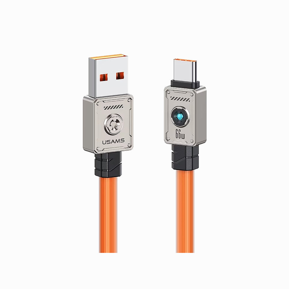USAMS US-SJ686 Type-C 66W Zine Alloy Fast Charging & Data Cable With Light -Mecha Series 1.2m Orange