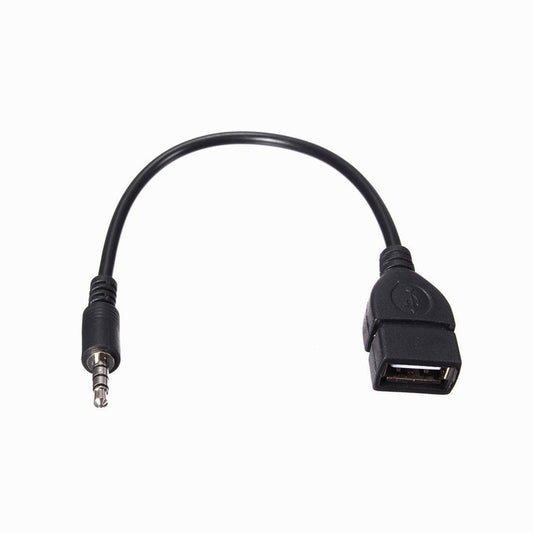 USB Female to AUX 3.5mm Male Jack Plug Audio Data Charge Cable Black
