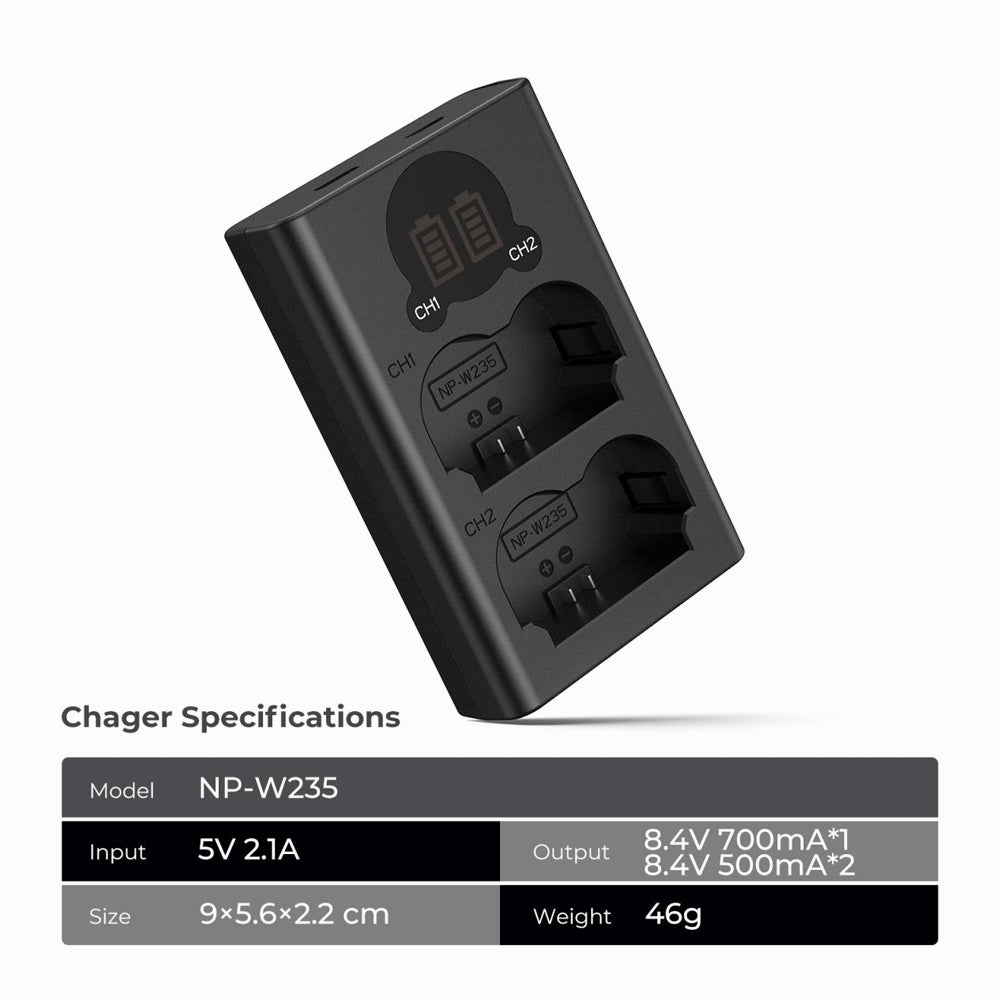 K&F Concept NP-W235 Battery Charger with LCD Screen, Micro USB and Type-C Charger for Fujifilm X-T5, X-T4, GFX 100S, X-H2S, GFX 50S II, VG-XT4(KF28.0019V1)