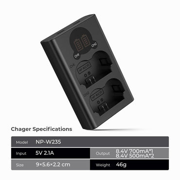 K&F Concept NP-W235 Battery Charger with LCD Screen, Micro USB and Type-C Charger for Fujifilm X-T5, X-T4, GFX 100S, X-H2S, GFX 50S II, VG-XT4(KF28.0019V1)
