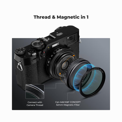 K&F Concept Fuji X100 Lens Black Mist 1/4 Filter, Multi Coated HD Optical Glass Scratch-resistant Compatible with Fuji X100, X100F, X100S, X100T, X100V, X100VI Nano-Xcel Series (Black)KF01.2883